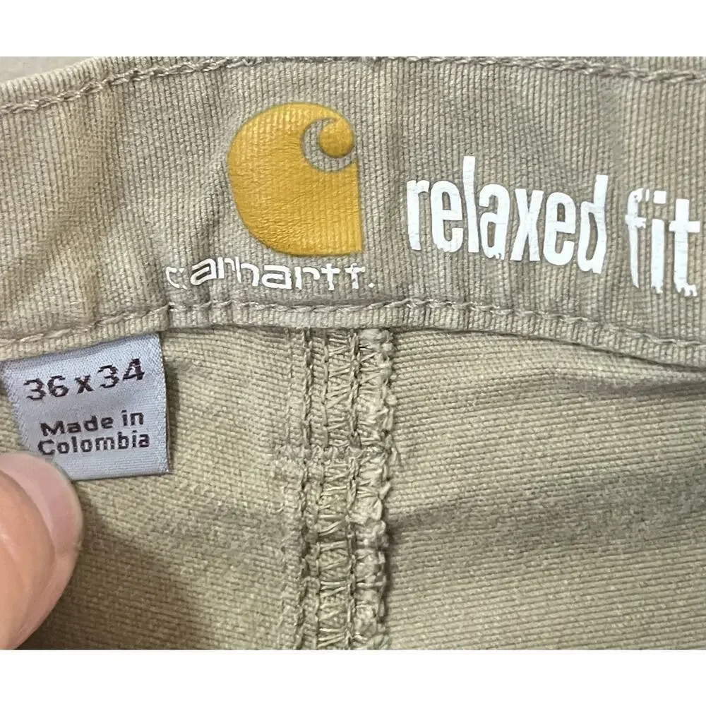 Carhartt 102291 Rugged Flex Relaxed Fit Canvas Work Pants Mens 36x34 Khaki FC AS